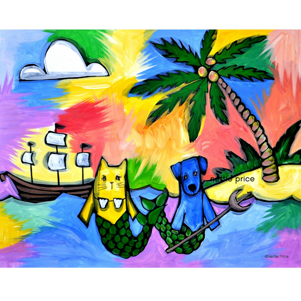 Merpets in Paradise Sparkling Art Print