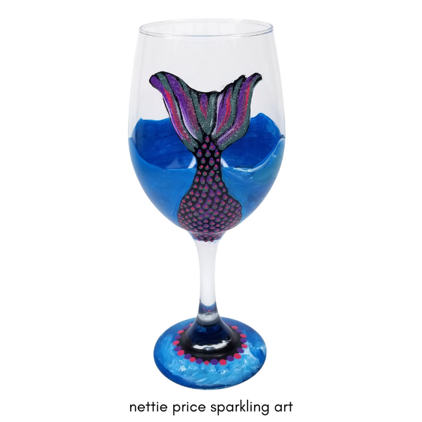 Sparkling Mermaid Tail Hand Painted Wineglass