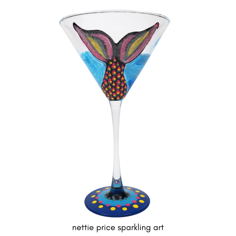 Sparkling Mertini Hand Painted Martini Glass
