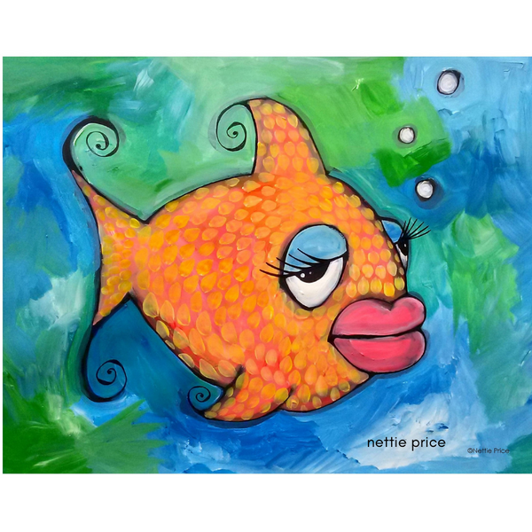 Little Orange Biglip Fish Sparkling Art Print