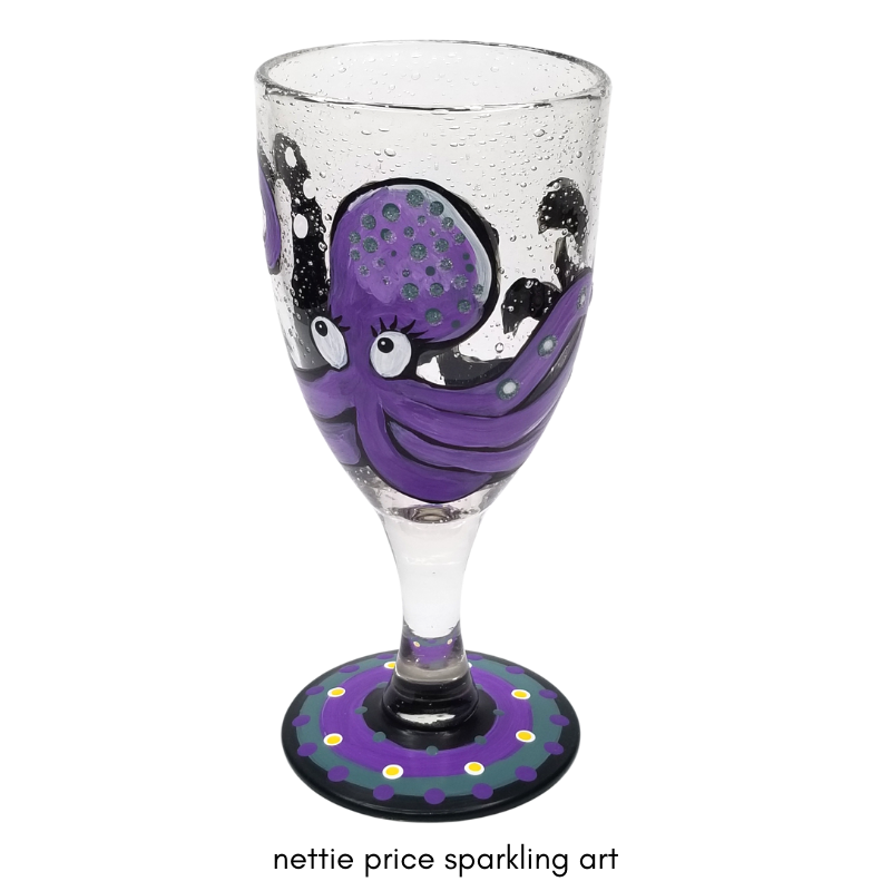 Sparkling Purple Octopus Hand Painted Wineglass
