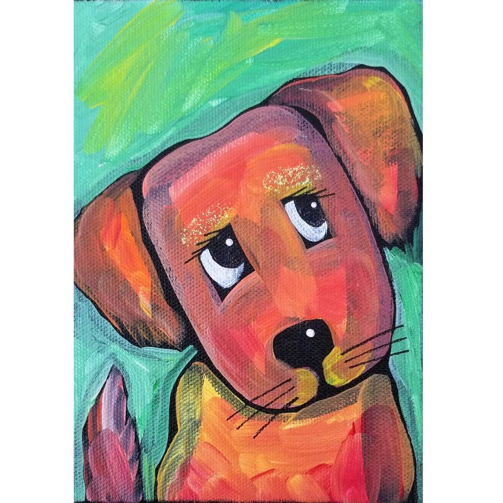 Orange Dog Sparkling Original Acrylic Painting Canvas 5x7