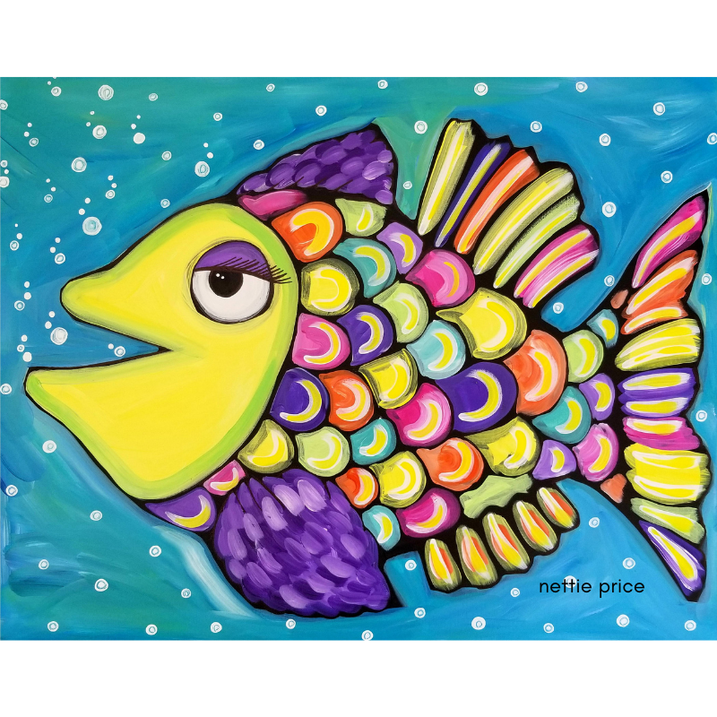 Palm Coast Fish Girl Original Acrylic Painting by Nettie Price