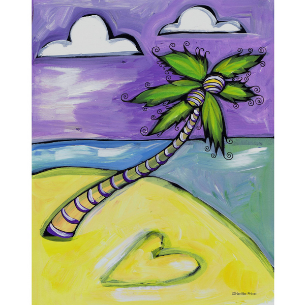Palm Tree Heart in the Sand Sparkling Art Print