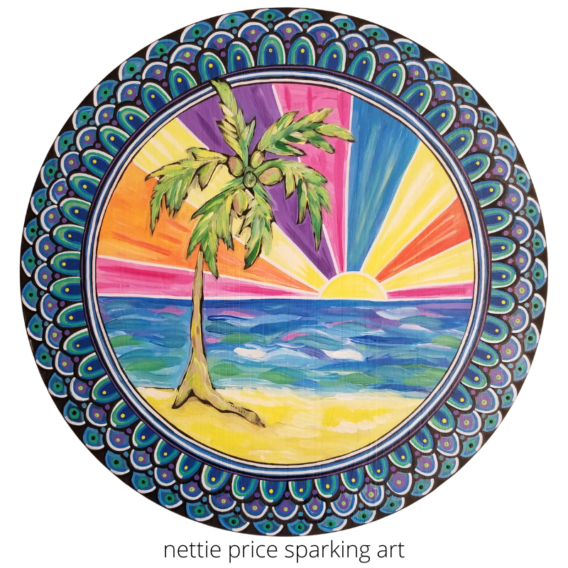 Palm Tree Round Sparkling Art Print