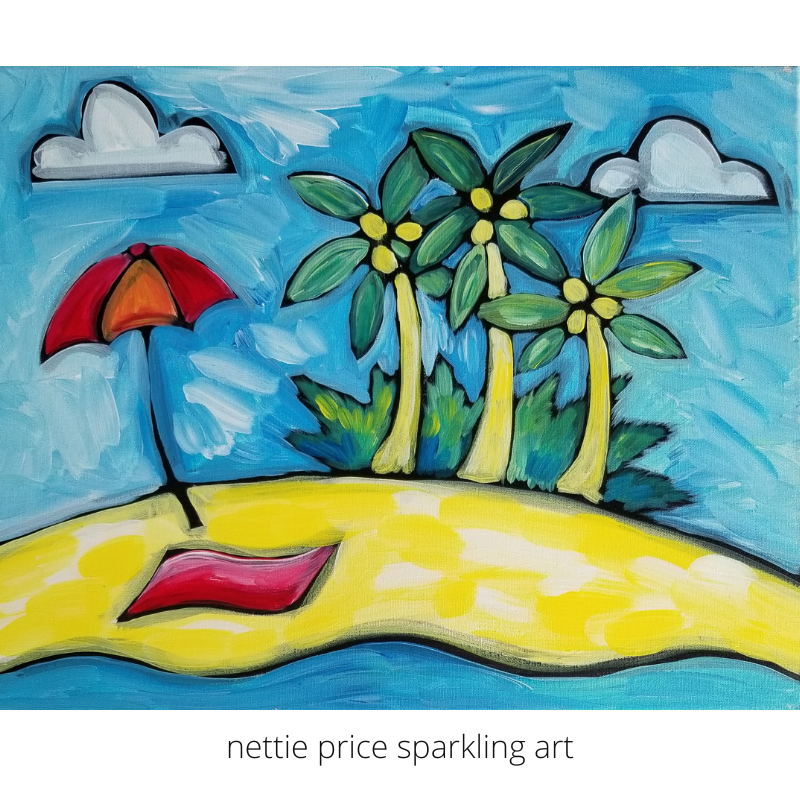 Paradise Original Acrylic Sparkling Painting on Canvas 16x20x1
