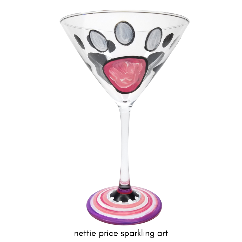 Sparkling Pawtini Hand Painted Martini Glass