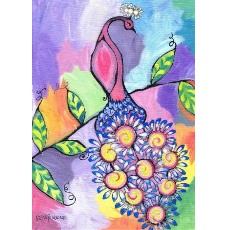 Peacock & Daisies Sparkling Art Print