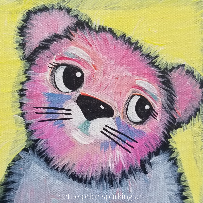 Pink Fluffy Dog Sparkling Art Print