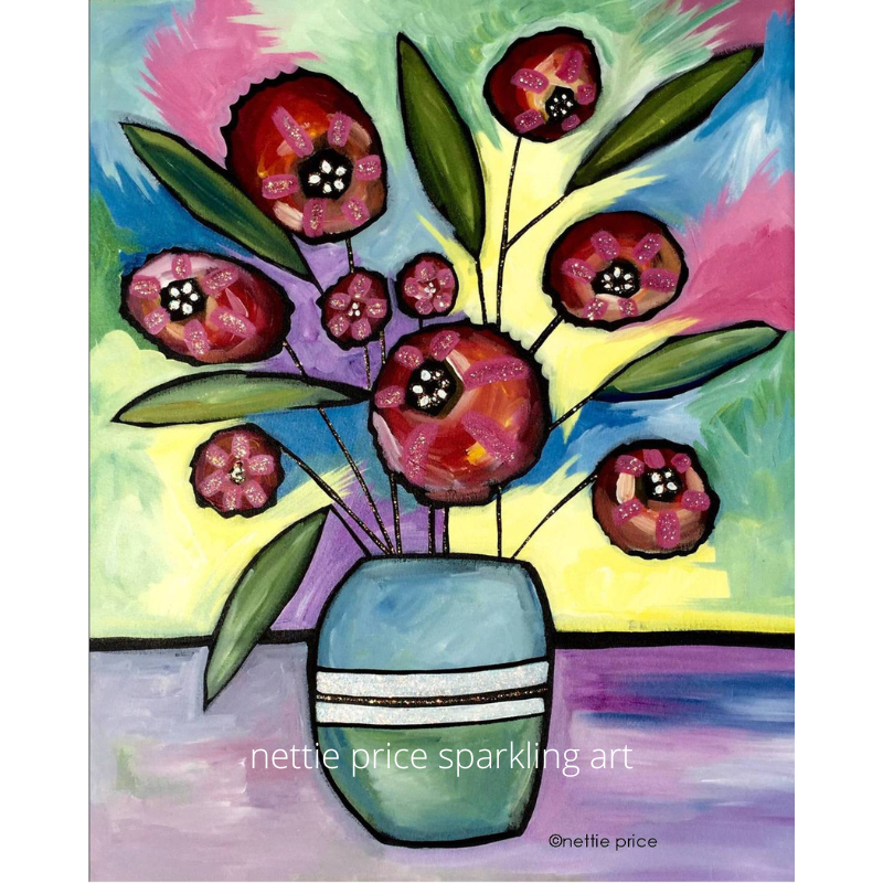 Poppies in a Vase Sparkling Art Print