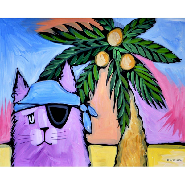 Purple Pirate Cat Sparkling Art Print