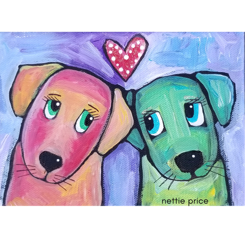 Red Green Dog Friends Sparkling Art Print