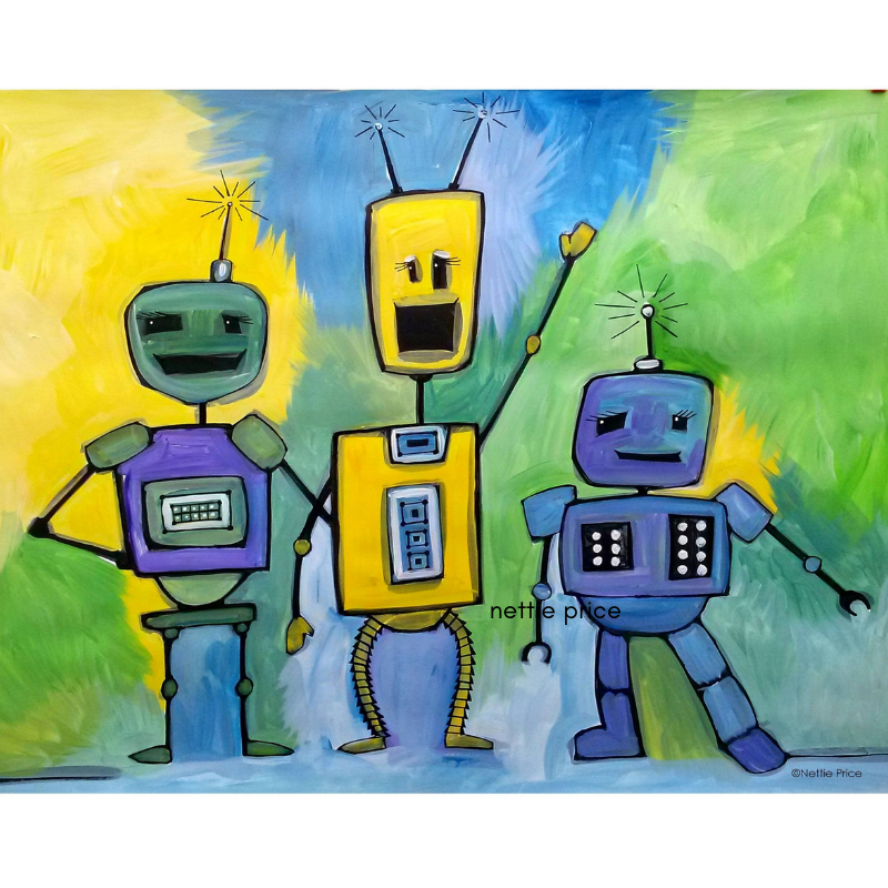 Robot Fun! Sparkling Art Print