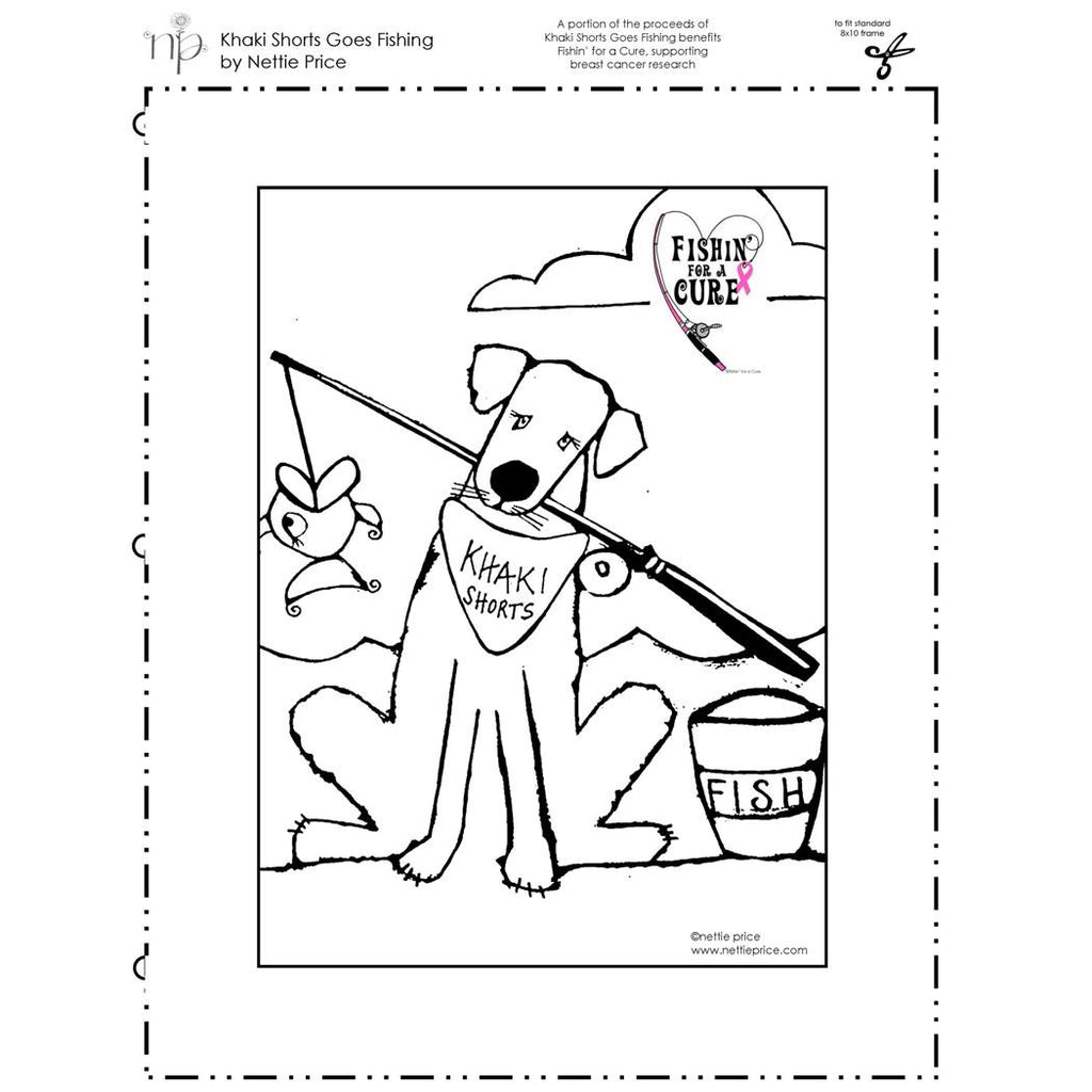 Khaki Shorts Goes Fishing - free coloring page - benefits Fishin' for a Cure