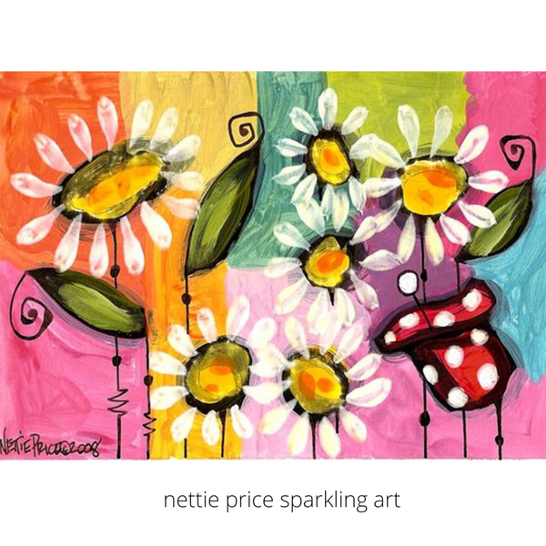 Six  Daisies Sparkling Art Print