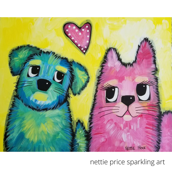 Dog Cat Love Kitty Puppy Sparkling Art Print