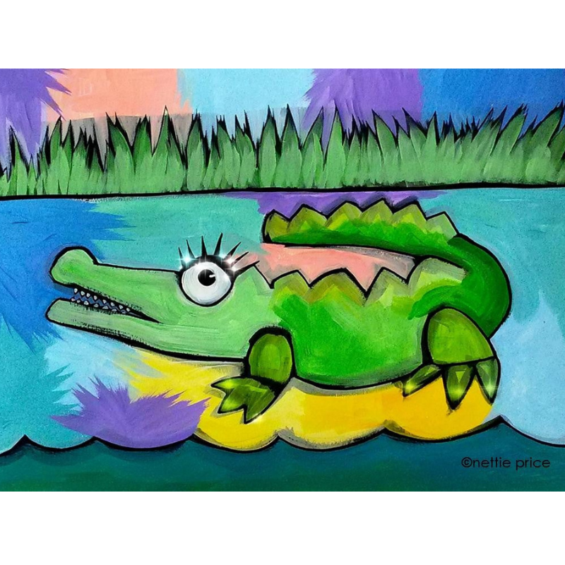 Alligator in the Swamp Sparkling Art Print
