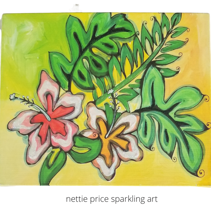 Tropical Flower Sparkling Art Canvas Print 10x12x2