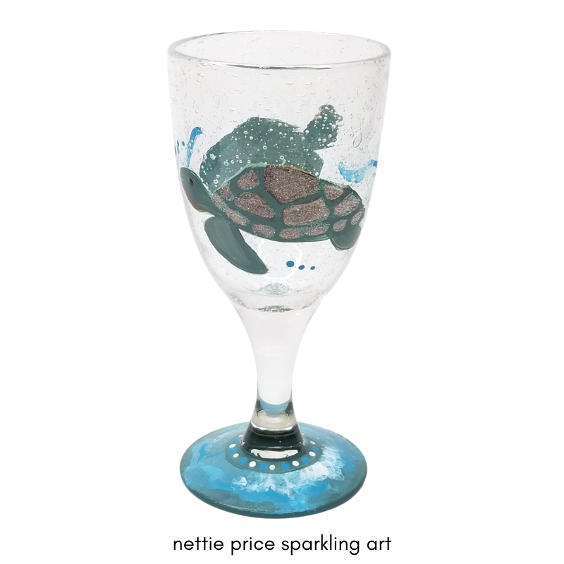 Sparkling SeaTurtles Hand Painted Wineglass