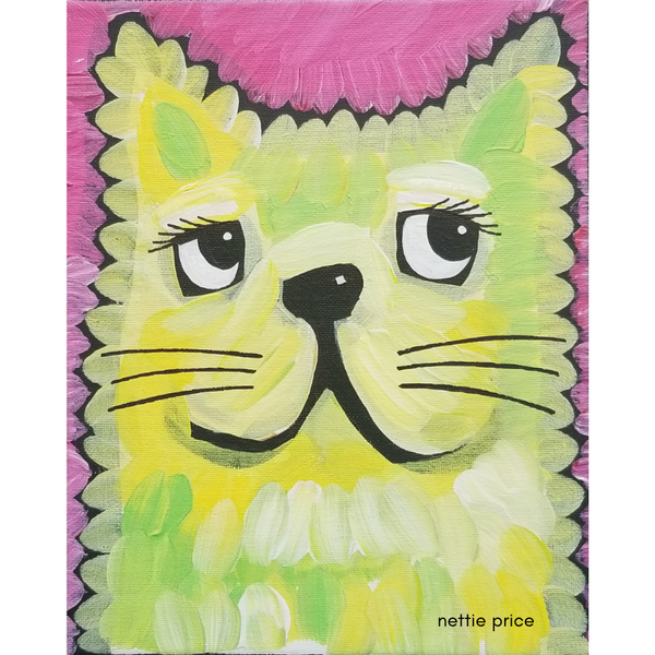 Yellow Cat Face Sparkling Art Print