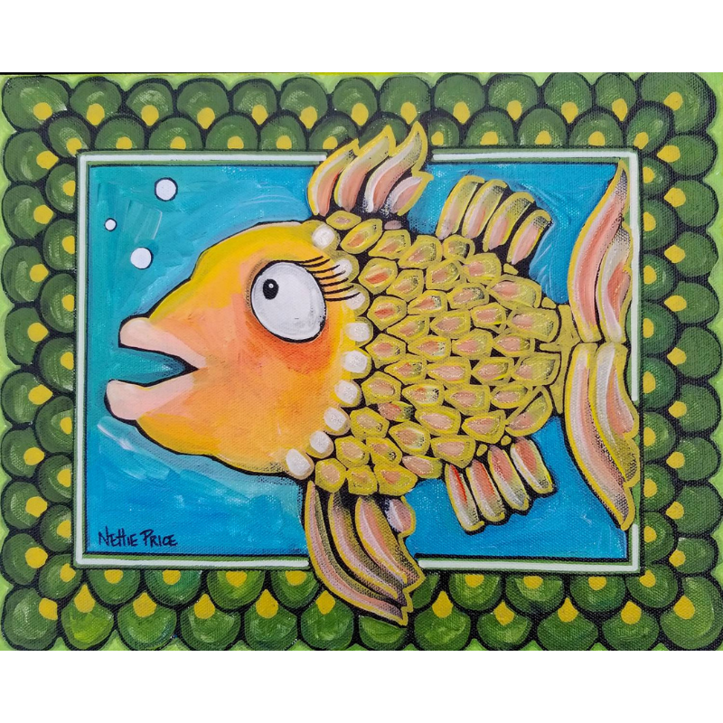 Yellow Green Fish Sparkling Art Print